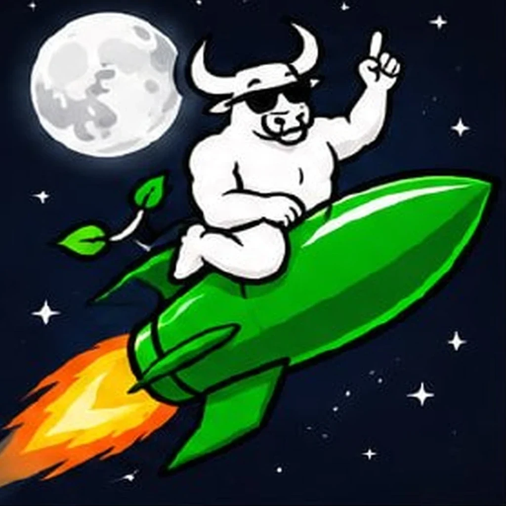 A bull riding a rocket through space