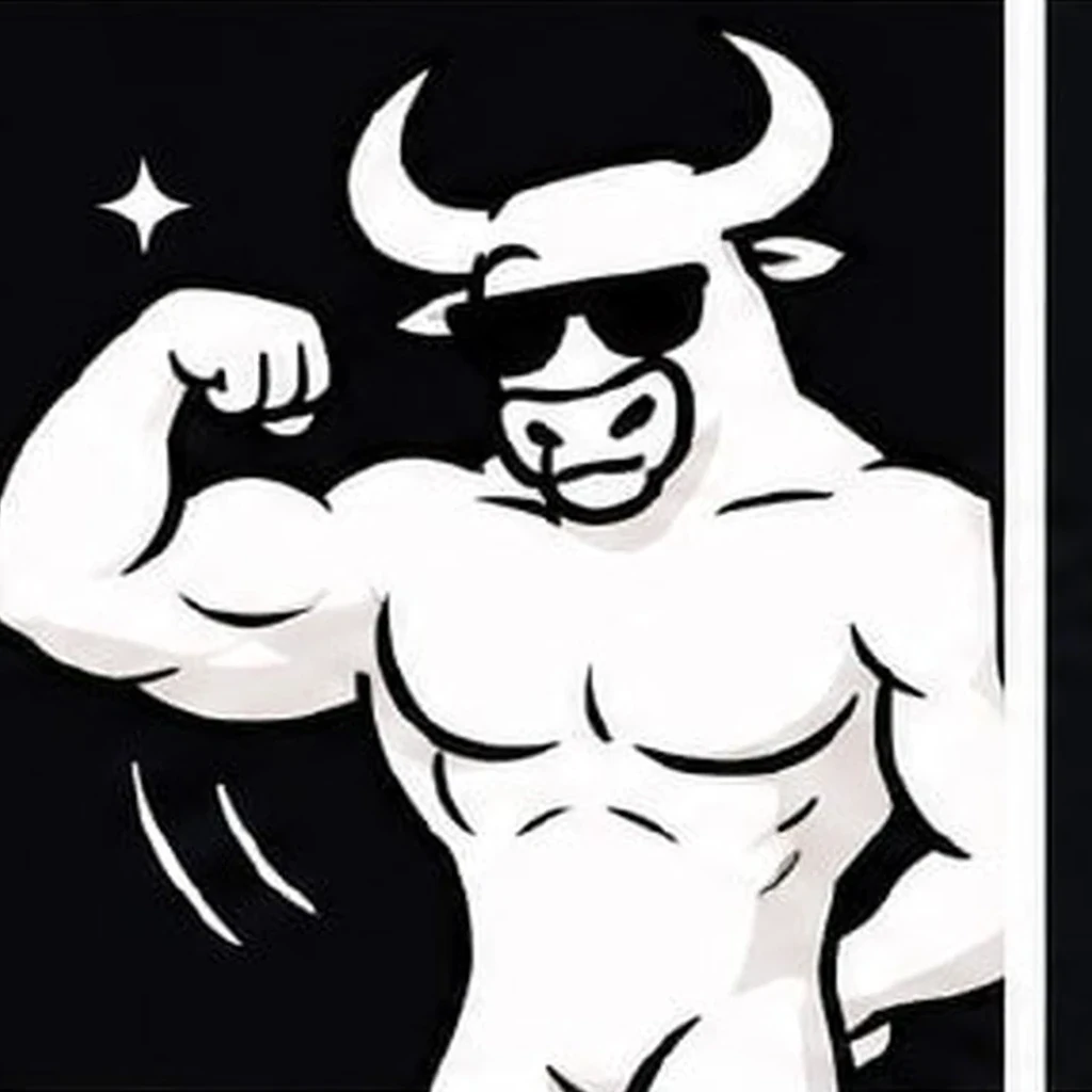 A muscular bull flexing in the dark
